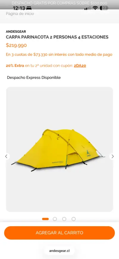 Carpa Andesgear Parinacota 2 Personas 4 Estaciones - miniatura 3
