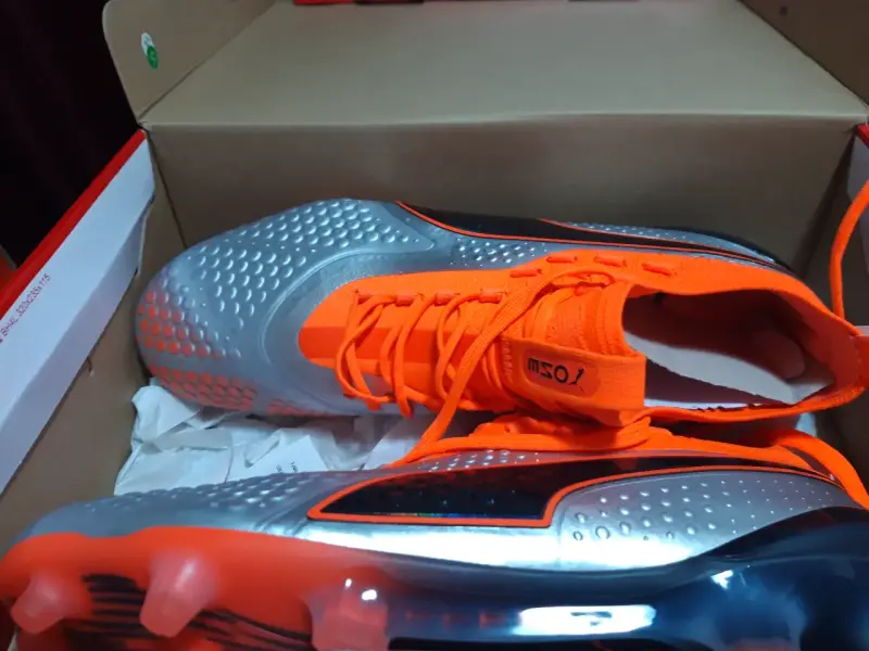 Botines de fútbol Puma one Z 4.1 naranja y gris - 3