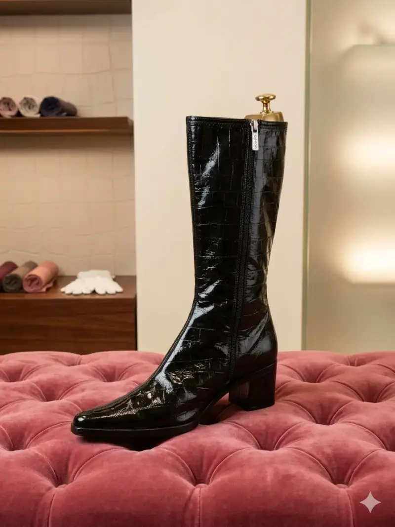 Botas de cuero negras con tacón medio - 1