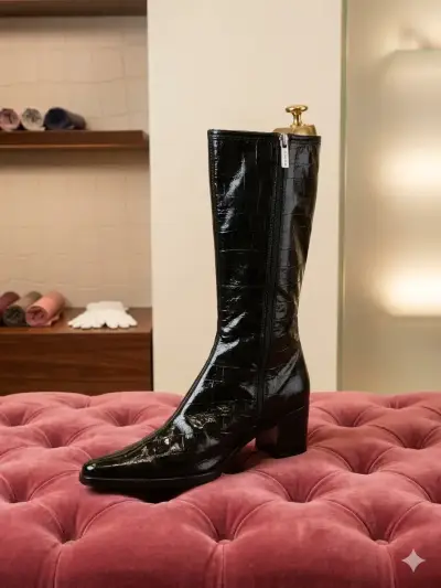 Botas de cuero negras con tacón medio - miniatura 1