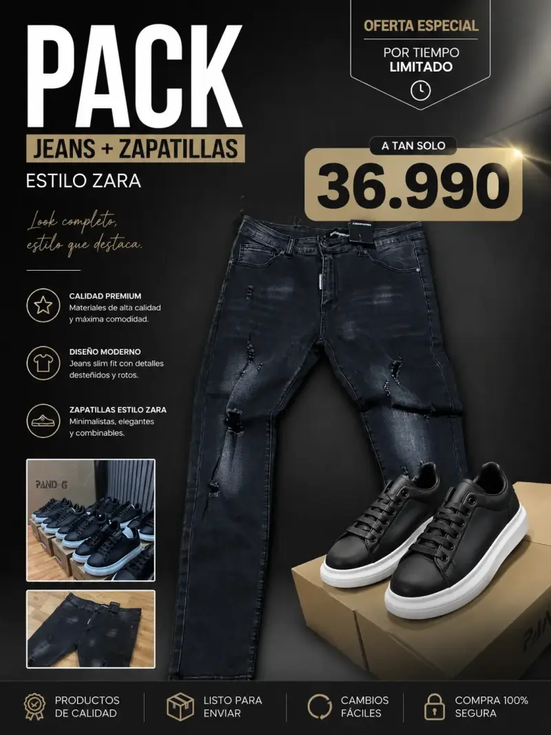 Pack Jeans Negros y Zapatillas Estilo Zara - 2