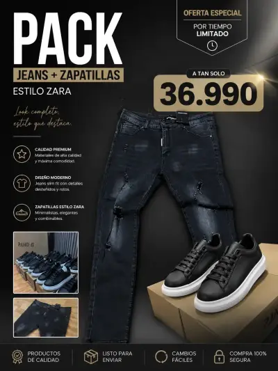 Pack Jeans Negros y Zapatillas Estilo Zara - miniatura 2