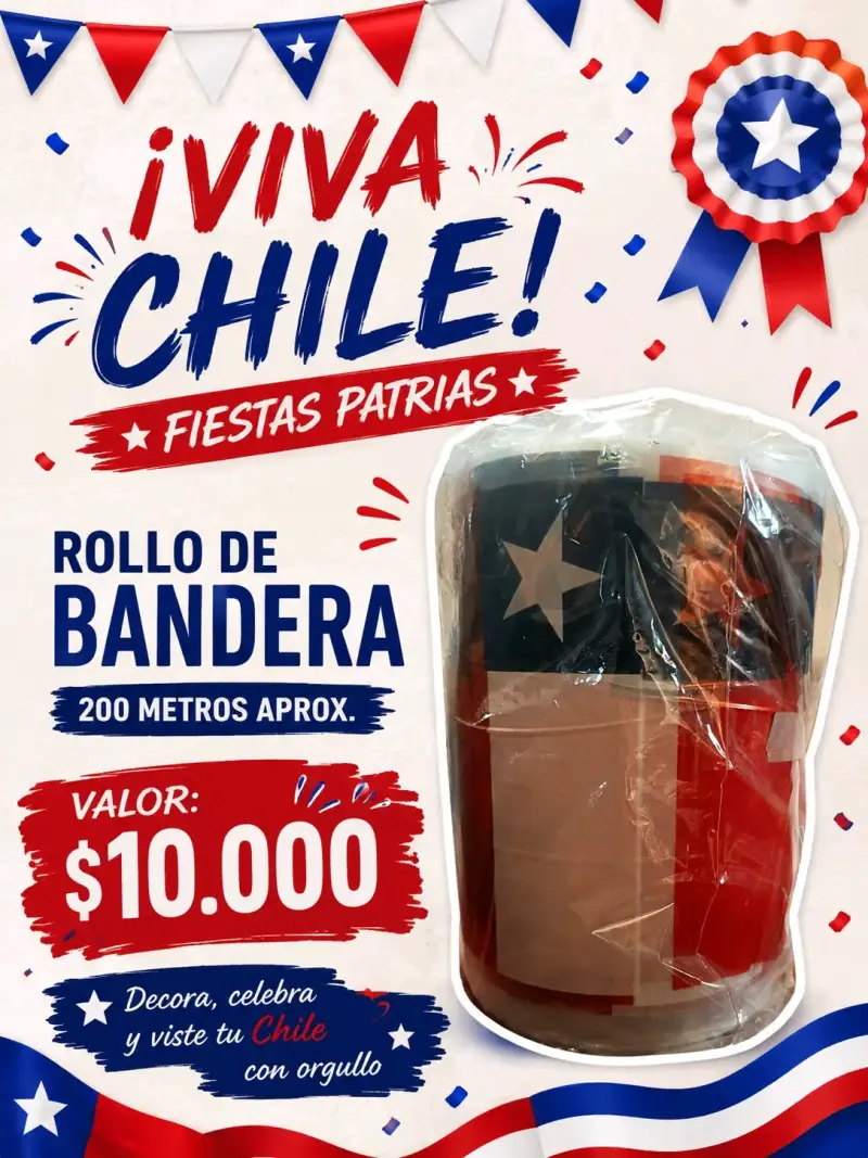 Rollo de bandera chilena 200 metros