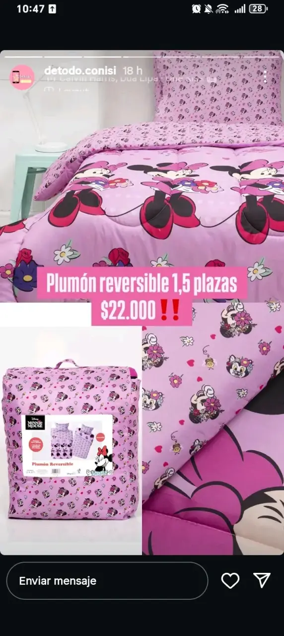 Plumón reversible Minnie Mouse 1,5 plazas