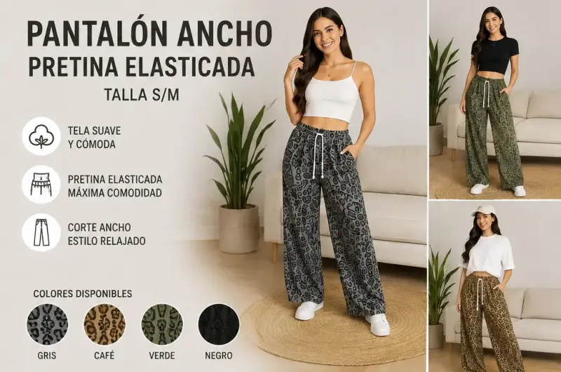 Pantalón ancho con pretina elasticada - 1