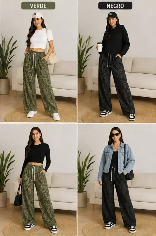 Pantalón ancho con pretina elasticada - 3