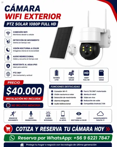 Cámara de Seguridad WiFi Exterior Solar 1080P - miniatura 1