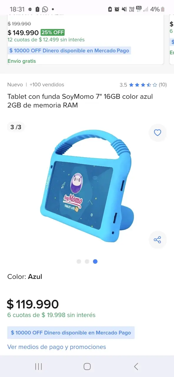 Tablet SoyMomo 7" 16GB Azul con Funda
