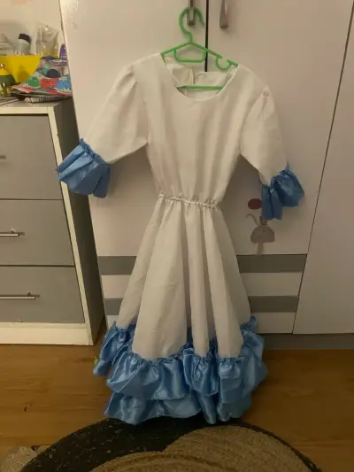 Vestido blanco con  azules para niña talla 8 - miniatura 1