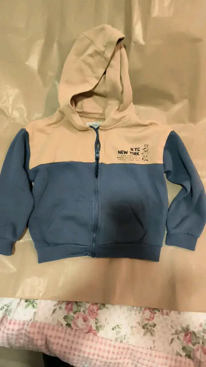 Polerón con capucha para niño azul y beige - 1