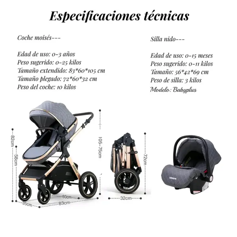 Coche Moisés LuBabycas Negro con dorado - 4