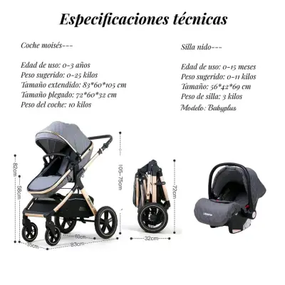 Coche Moisés LuBabycas Negro con dorado - miniatura 4