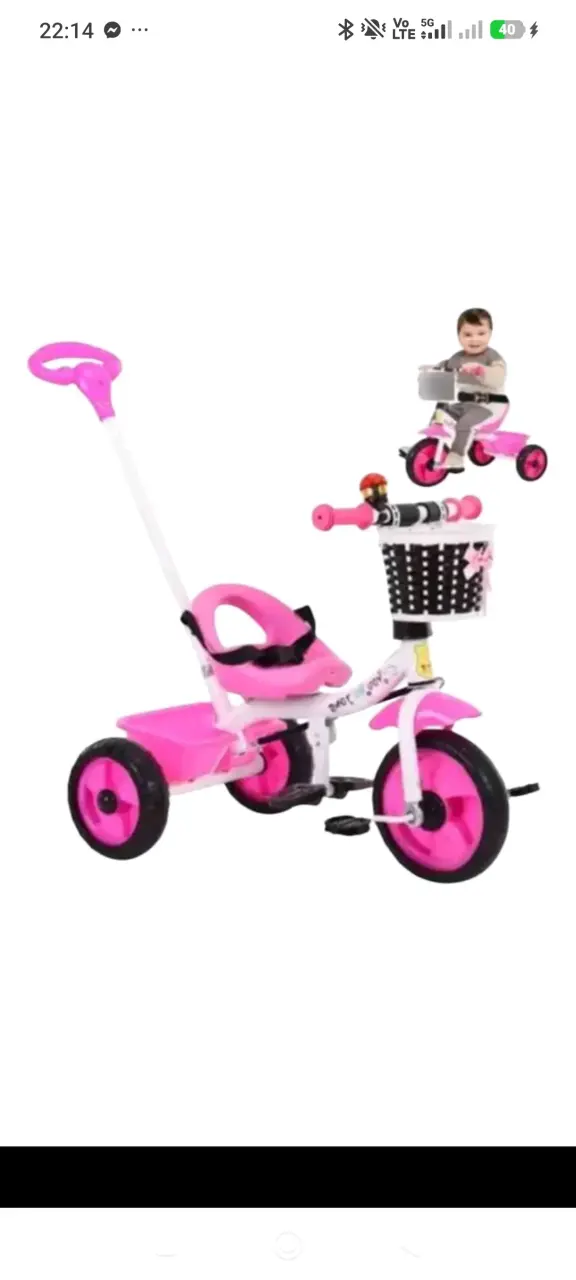 Triciclo para niños con manillar rosa