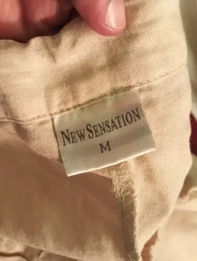 Pantalones de lino beige con bordado - miniatura 3