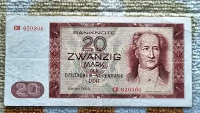 Billete 20 Marcos RDA,1964. 2 monedas RDA. - miniatura 1