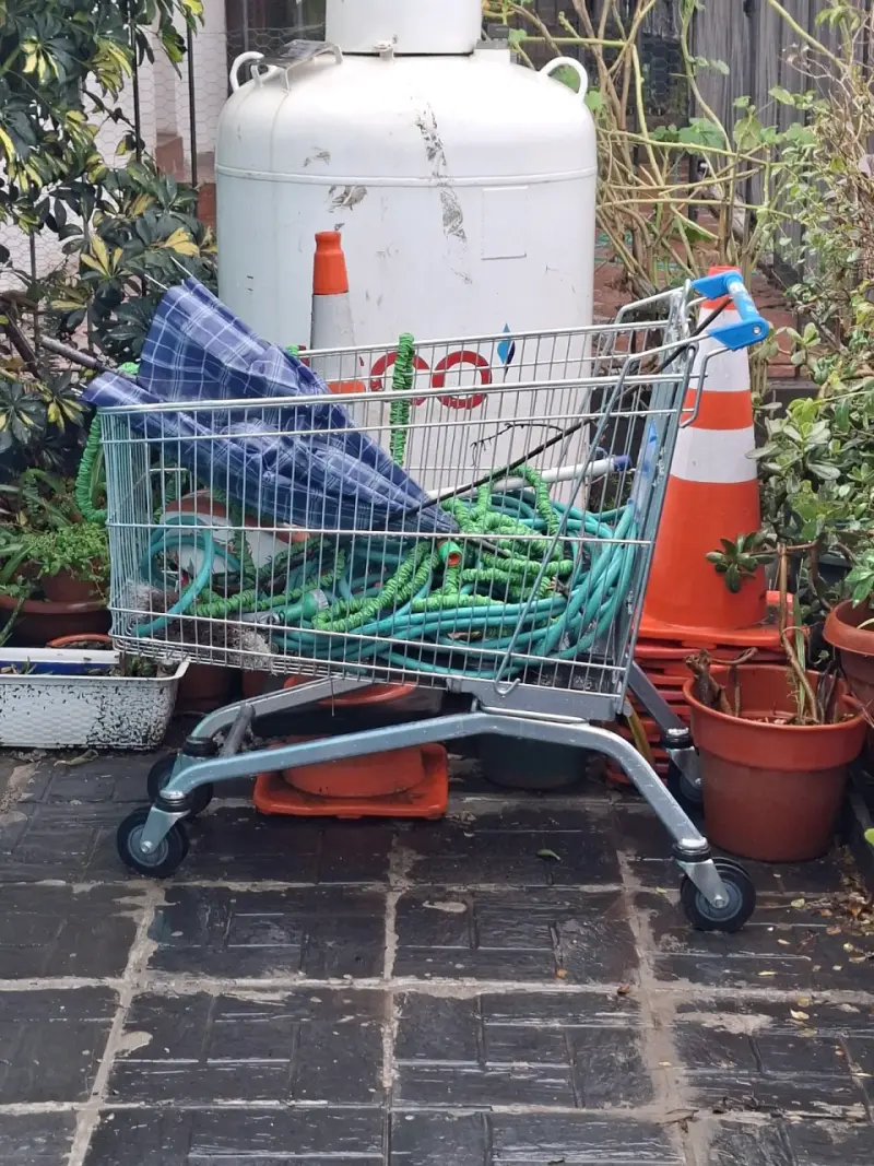 Carro de supermercado usado para jardín