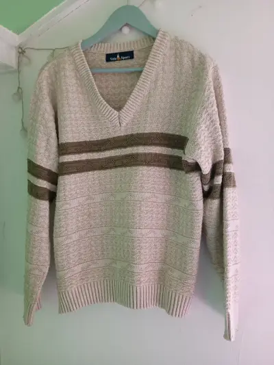 Suéter beige con rayas marrones Vela Sport - miniatura 1