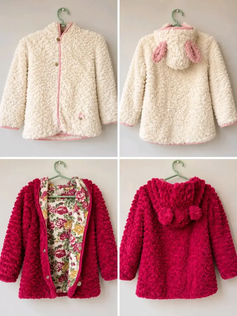 Chaqueta reversible para niña con capucha y orejas - 1