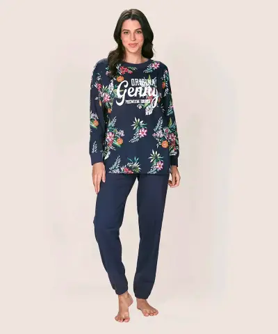 Pijama de mujer floral azul marino Genny - miniatura 1