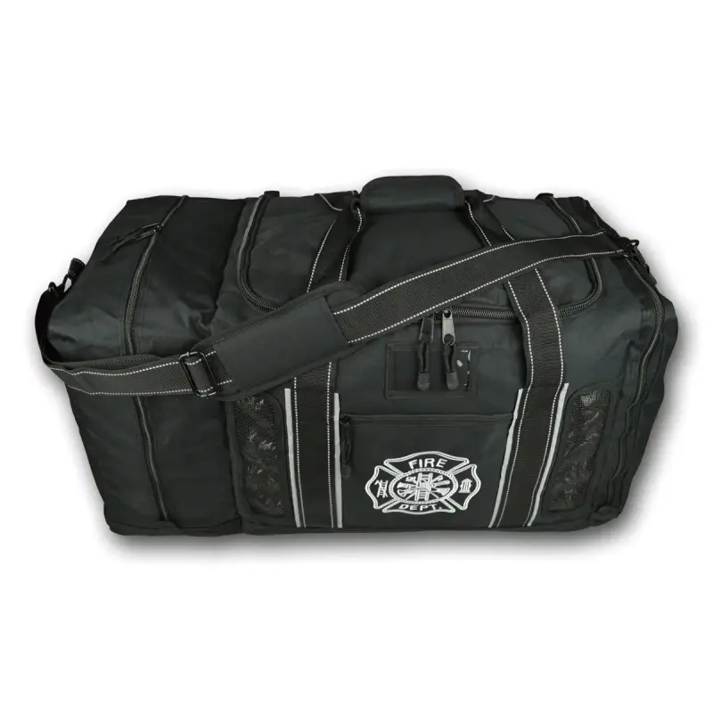 Bolso de viaje negro con diseño de bombero