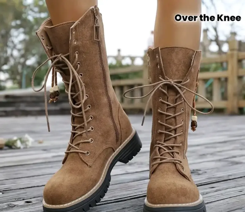 Botas de gamuza marrón con cordones - 4