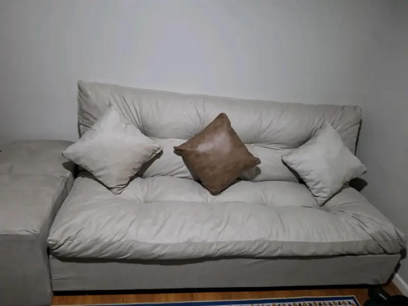 Futon Globo , color beige con puff y 2 cojines - 1