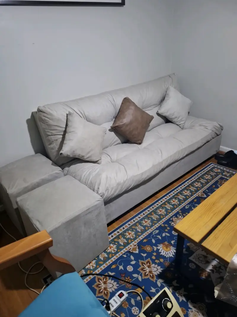 Futon Globo , color beige con puff y 2 cojines - 2