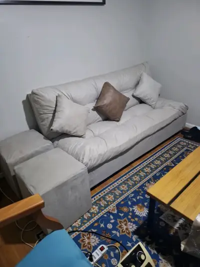 Futon Globo , color beige con puff y 2 cojines - miniatura 2