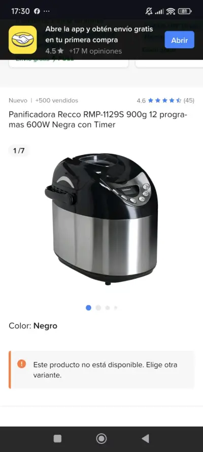 Panificadora Recco RMP-1129S 900g Negra con Timer - miniatura 1