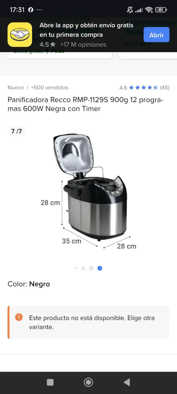 Panificadora Recco RMP-1129S 900g Negra con Timer - 2