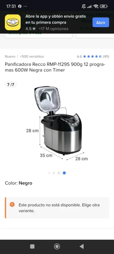 Panificadora Recco RMP-1129S 900g Negra con Timer - miniatura 2