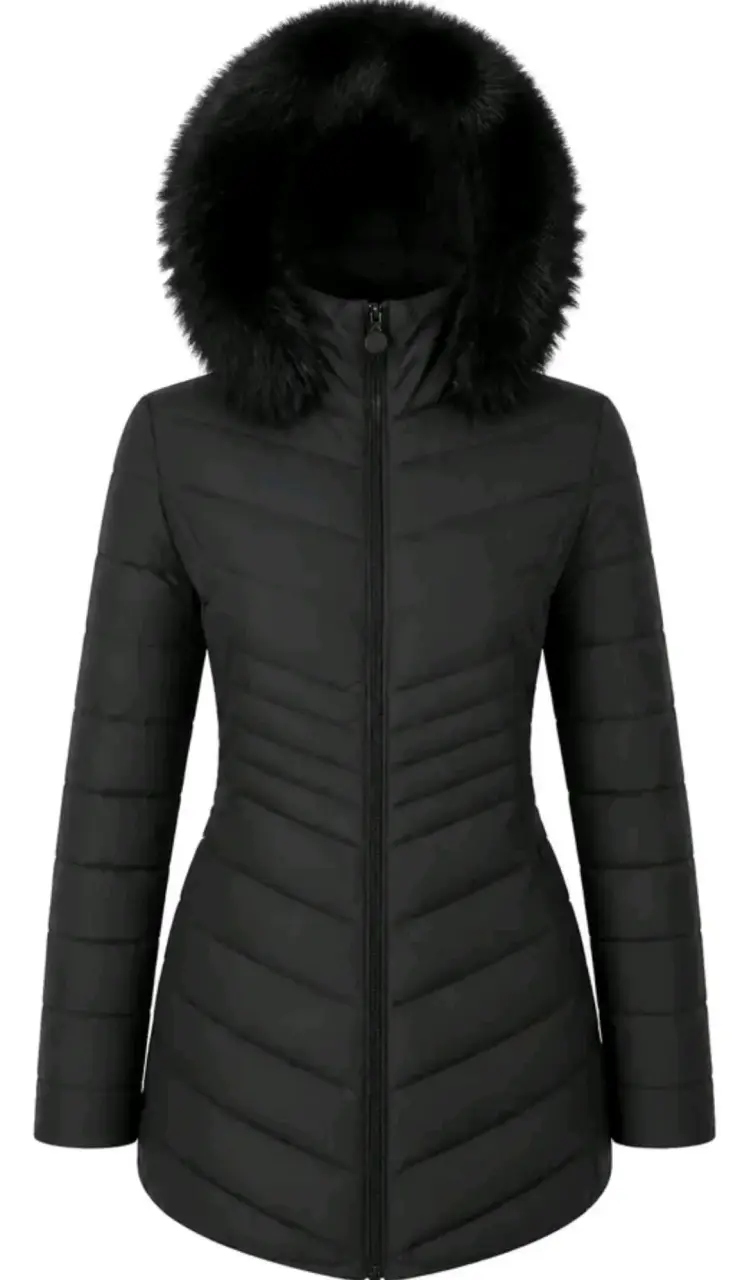 Parca negra de mujer con fur en el gorro. Nueva - 3