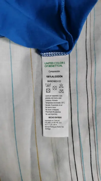 Polera azul Benetton de algodón para hombre - miniatura 4