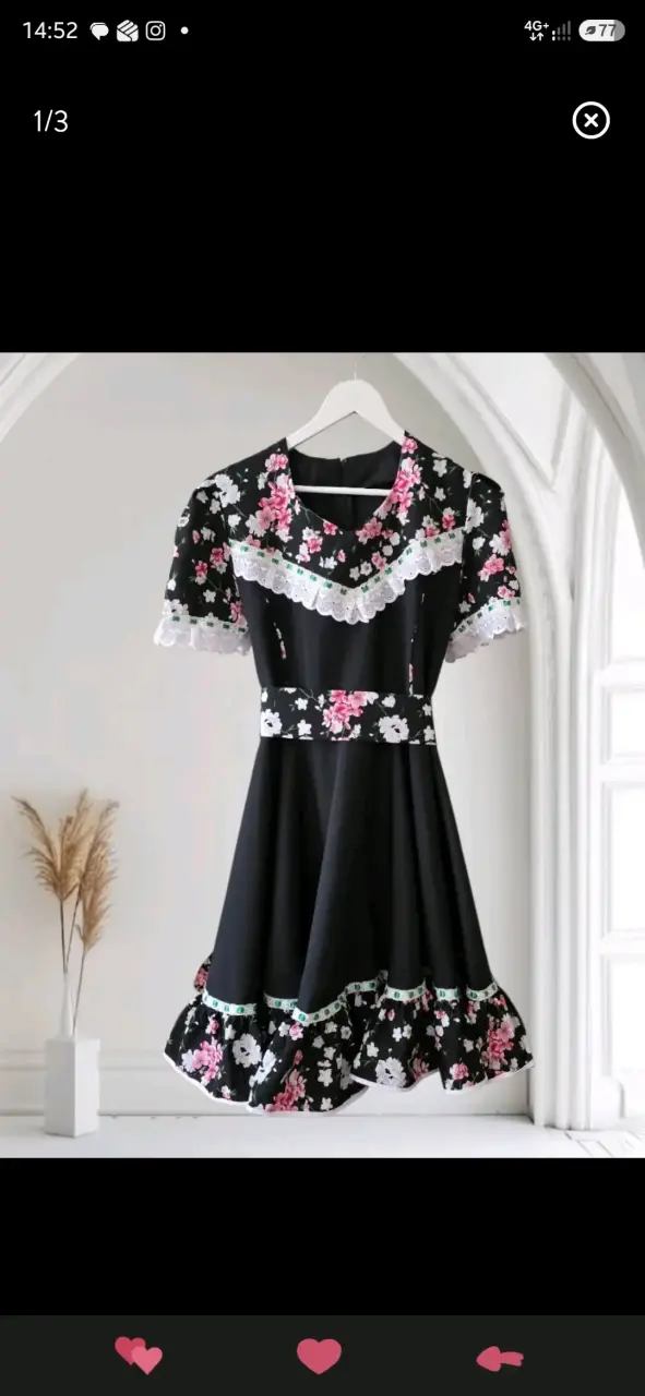 Vestido Huasa/China floral negro con encaje blanco - 1