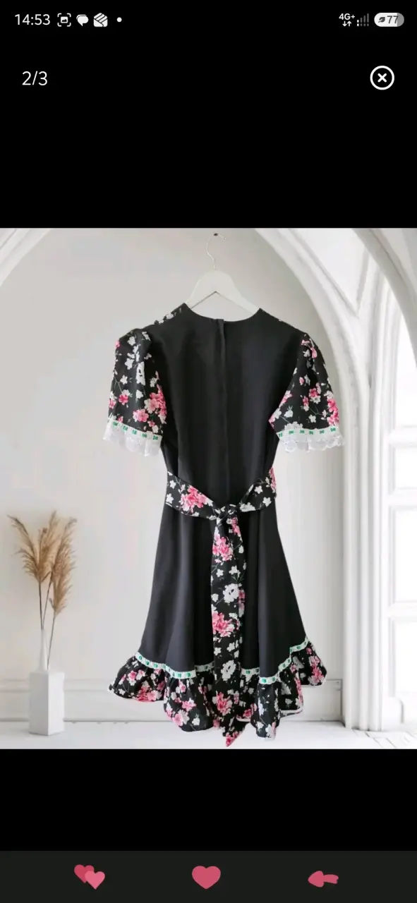 Vestido Huasa/China floral negro con encaje blanco - 2