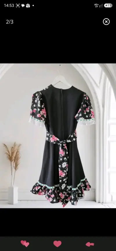 Vestido Huasa/China floral negro con encaje blanco - miniatura 2