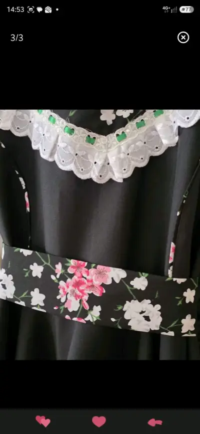 Vestido Huasa/China floral negro con encaje blanco - miniatura 3