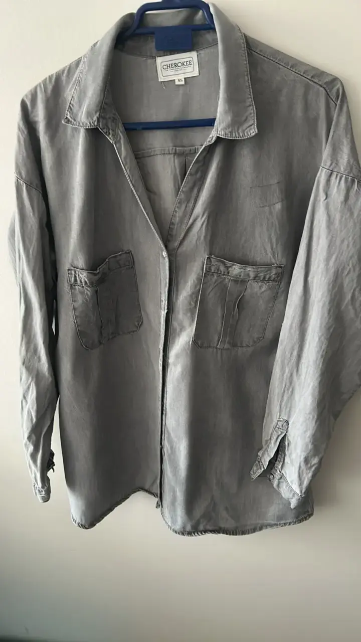 Camisa gris de mezclilla Cherokee talla XL - 5
