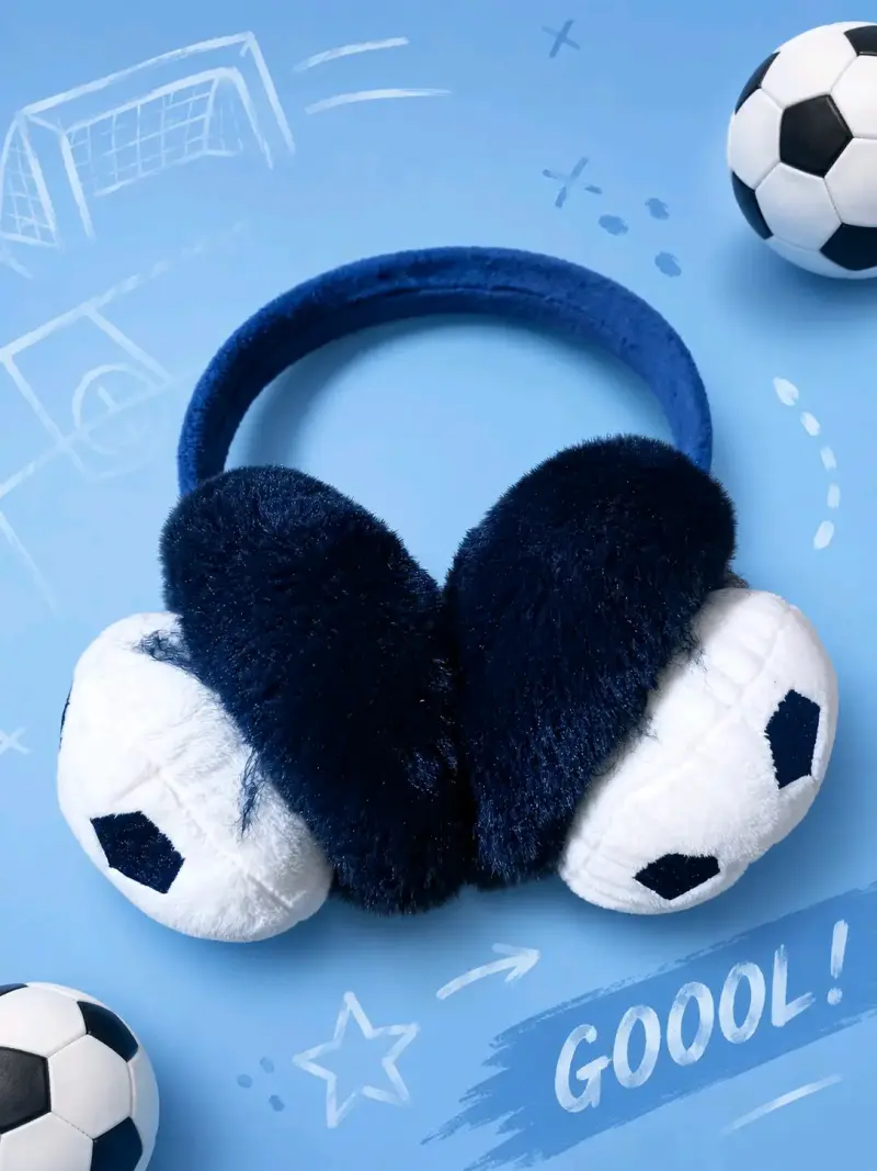 Orejeras de fútbol peludas azul y blanco