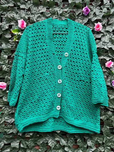 Cárdigan tejido verde con botones - miniatura 1