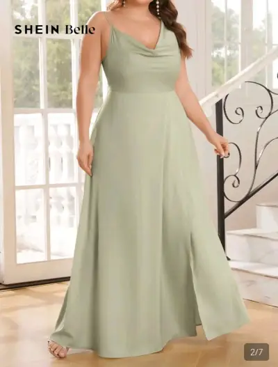 Vestido largo verde menta Shein Belle con tirantes - miniatura 1