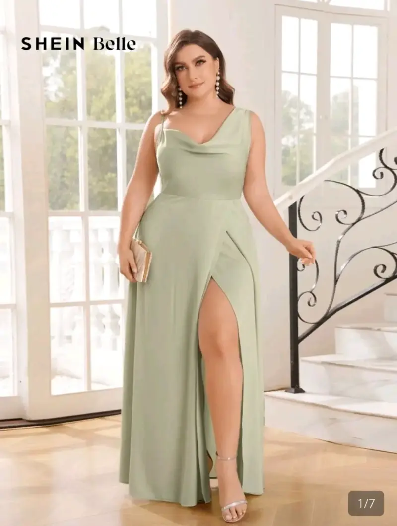 Vestido largo verde menta Shein Belle con tirantes - 2