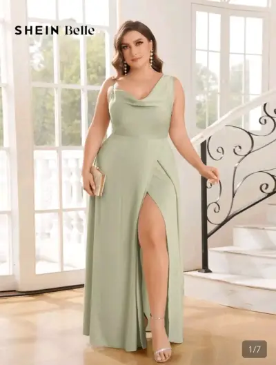 Vestido largo verde menta Shein Belle con tirantes - miniatura 2