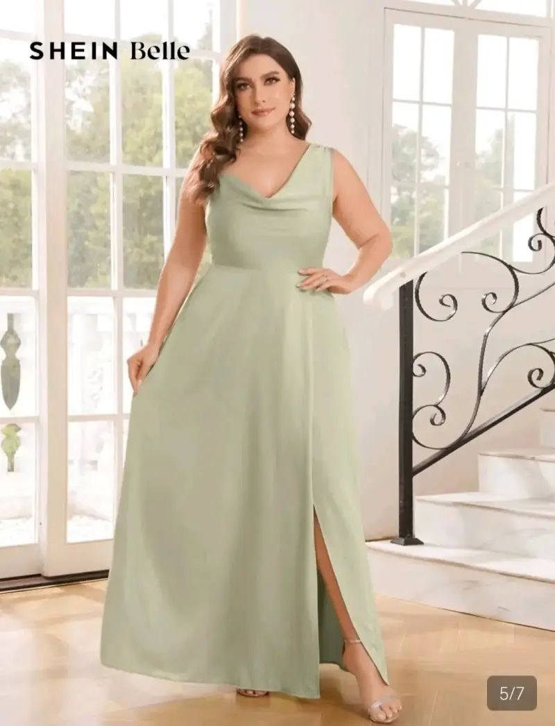 Vestido largo verde menta Shein Belle con tirantes - 3