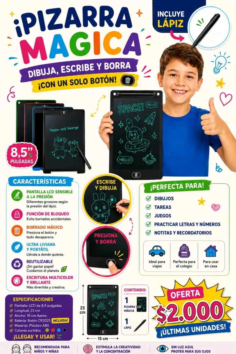 Pizarra Mágica LCD 8.5 pulgadas con lápiz - 1
