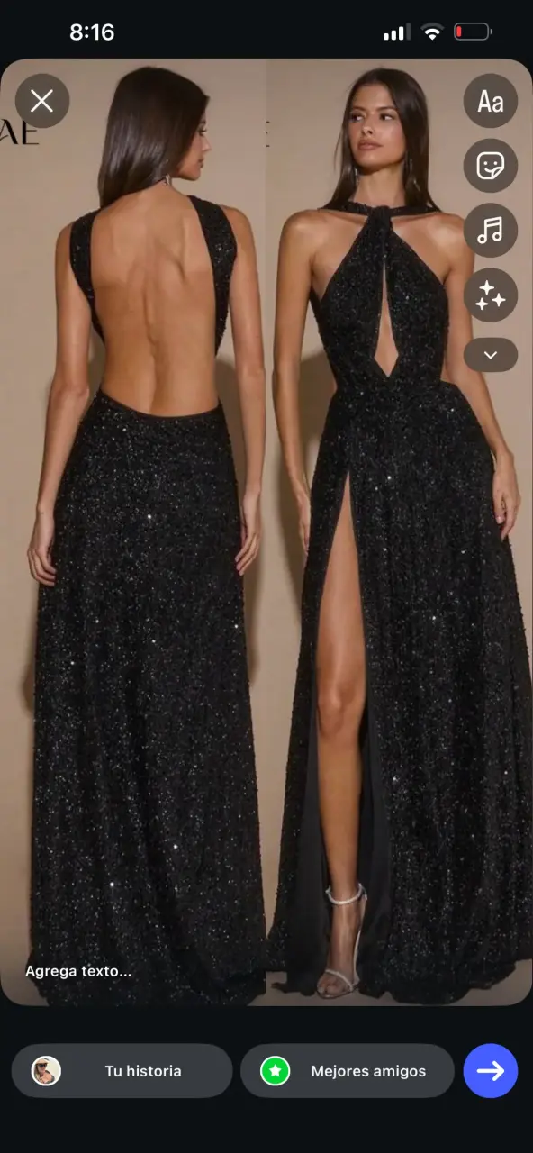Vestido largo negro con lentejuelas y espalda descubierta