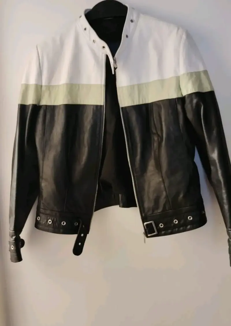 Chaqueta de cuero bicolor para mujer