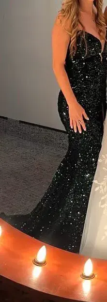 Vestido de fiesta largo verde esmeralda con lentejuelas - 2