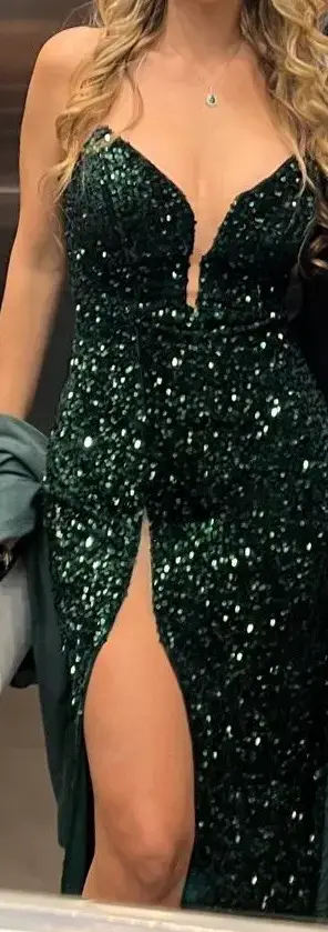 Vestido de fiesta largo verde esmeralda con lentejuelas - miniatura 3