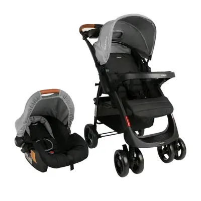 Coche de bebé con silla de auto Cosco gris - miniatura 1
